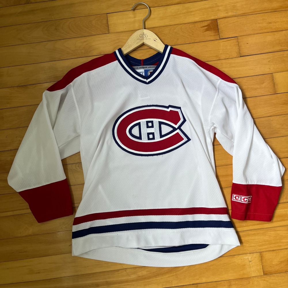 Montreal Canadiens CCM NHL Hockey Jersey White Red Blue Youth L/XL Canada Made